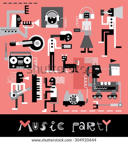 Music Party. Vector illustration with text.
