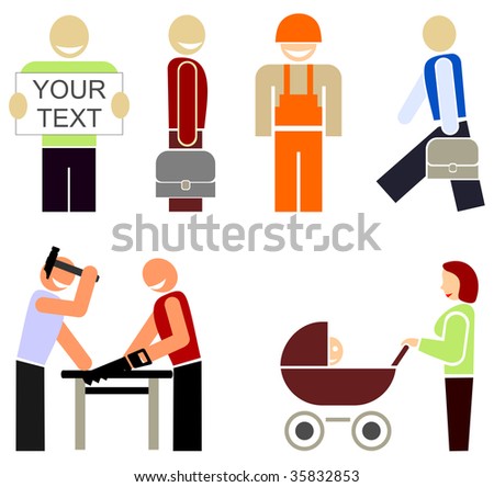 Set of colored vector icons - the people of different professions or occupations. Stylized color illustrations, design elements. Multicolor pictogram on white background.