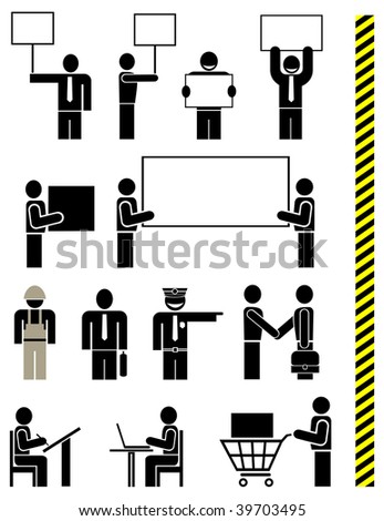 People of different professions - set of stylized vector icons. Units. Isolated, icons, design elements. Yellow & black police tape - seamless.