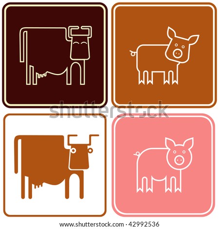 Cow and pig - vector stylized images. Icon that represents beef and pork products or it's value in the product.