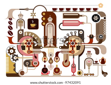Coffee and Factory - vector illustration. Restaurant, cafe.