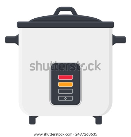 Vector White Rice Cooker Household Appliances. Electronic Rice Cooker. Simple Rice Cooker Illustration.