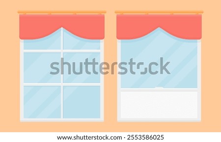 Clean Glass Window Vector. Double Window Element. Exterior Window Illustration.