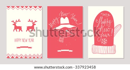 Set Of New Year Cards Stock Vector Illustration 337923458 : Shutterstock