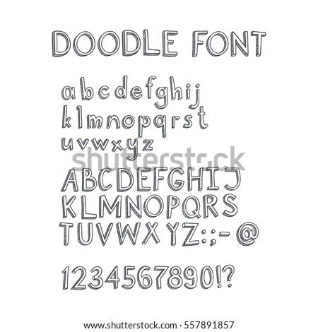 Vector hand drawn volume doodle font isolated on white. Retro sketch alphabet. 