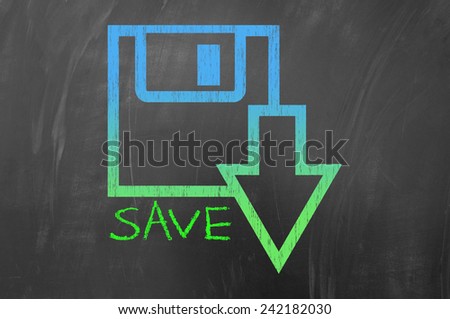 Save or download to local disk concept draw on black board