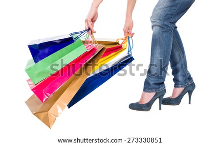 Heavy shopping bags concept isolated on white background