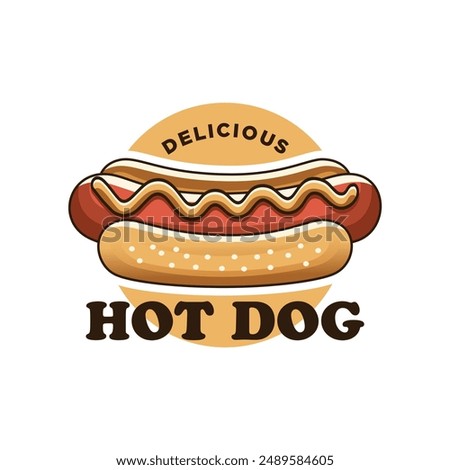 Delicious hotdog logo in circle with white background