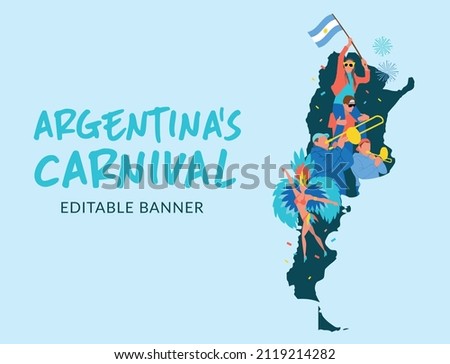 VECTORS. Carnival in Argentina, South America, mardi gras, parade, holiday, culture, tradition, festivities, flag, map