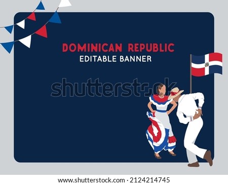 VECTORS. Dominican Republic banner, Independence day, Day of the flag, patriotic, celebrations, cultural, civic holidays, traditions, dance, traditional clothing, dominican couple, party