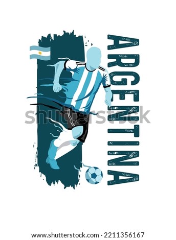 VECTOR. Editable poster for the Argentina football team, soccer player, uniform, flag