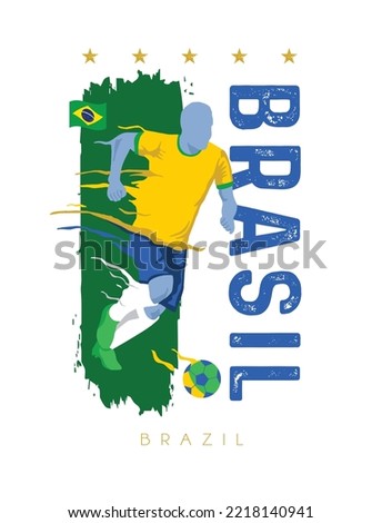 VECTORS. Editable poster for the Brazil football team, soccer player, uniform, flag