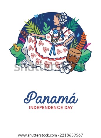 VECTORS. Editable banner for Panama Independence day, Patriotic month and civic holidays. Traditional dress, national symbols, nature