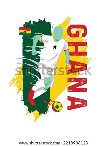 VECTORS. Editable poster for the Ghana football team, soccer player, uniform, flag