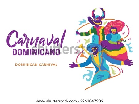 VECTORS. Editable banner for the Dominican Carnival, the most vibrant celebration in the Dominican Republic. Popular characters, devil, parade, february