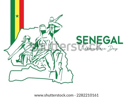 VECTORS. Editable banner for Senegal Independence Day or National Day. April, monument, flag, sketch style