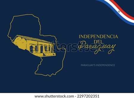 VECTORS. Editable banner for the Paraguay Independence Day, which starts on May 14. Map, golden details, flag