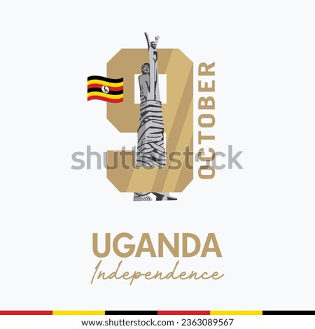 VECTORS. Editable banner for Uganda Independence day. Flag, light background, gold details, elegant, independence monument