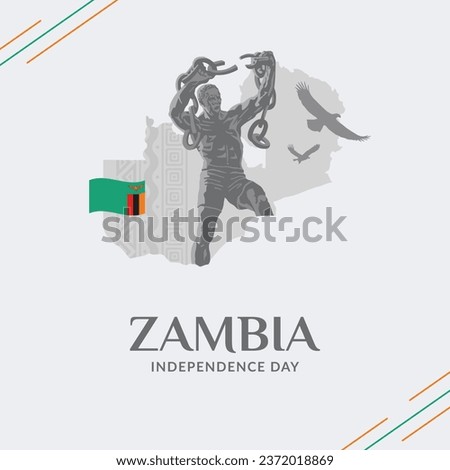 VECTORS. Editable banner for Zambia Independence Day (October 24), Heroes Day and patriotic events. Freedom Statue, monument, flag, map, eagles