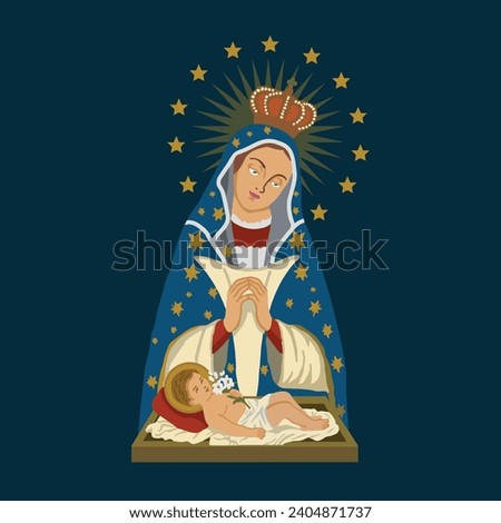 VECTORS. Editable banner for Virgin Mary (or the Virgin of Altagracia in Dominican Republic) and baby Jesus