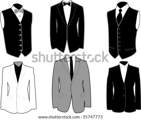 Set of tuxedos in black and white, easily editable, separated on layers.