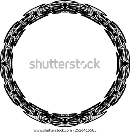 A circular vector design of barbed wire, with sharp, twisted details wrapping around in a continuous loop. Perfect for logos, emblems, or t-shirt designs, this rugged and bold pattern 