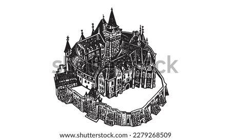 Castle of Germany, graphical hand-drawn Wernigerode Castle isolated on white background,vector elementof architecture