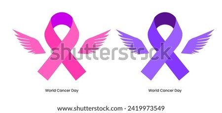 4th February World Cancer Day ribbon with wings 2 colors
