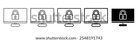 monitor lock icon Simple thin line logo set