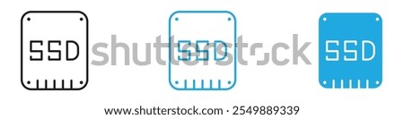 SSD drive icon Outline vector line set