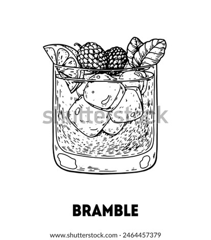 Bramble cocktail illustration. Hand drawn sketch. Vector illustration. Isolated object.