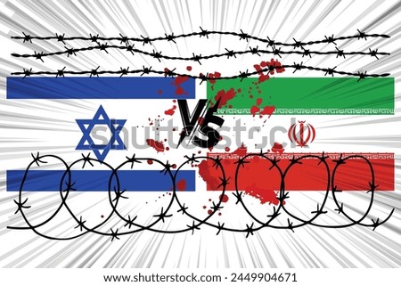 Israel vs Iran War, Dispute between Israel and Iran. Tensions between Israel and Iran. Israeli and Iranian flag facing each War Conflict Vector Illustration.