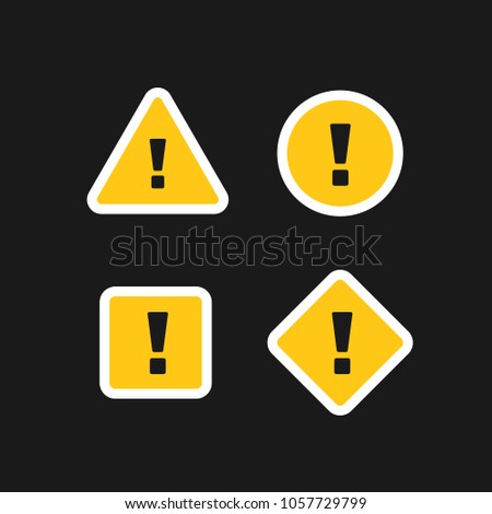 Collection of attention signs isolated on white background. Shapes (triangle, square, circle, rhombus) with exclamation point. Design with attention icon for banner, posteror signboard. Danger warning
