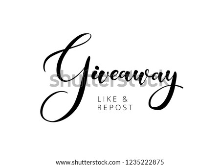 Hand-drawn giveaway lettering text for social media accounts blogs, banners. Black and white minimalist design. Advertising logo of giving present for like or repost.