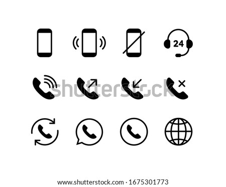 Communication concept. Vector flat outline icon set illustration. Black isolated on white background. Phone call handset sign. Design element collection for customer sevice and web, logo, ui.