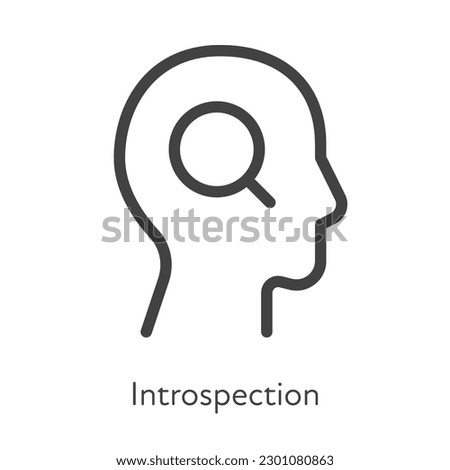 Outline style ui icons soft skill for business collection. Vector black linear illustration. Introspection. Human head profile with magnifier glass symbol isolated. Design for corporate training