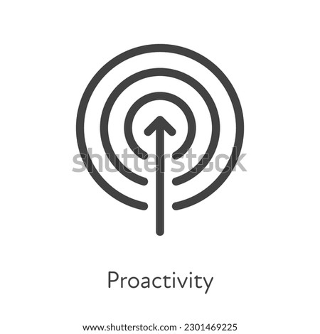 Outline style ui icons soft skill for business collection. Vector black linear illustration. Proactivity. Arrow with target complete goal symbol isolated. Design for corporate training