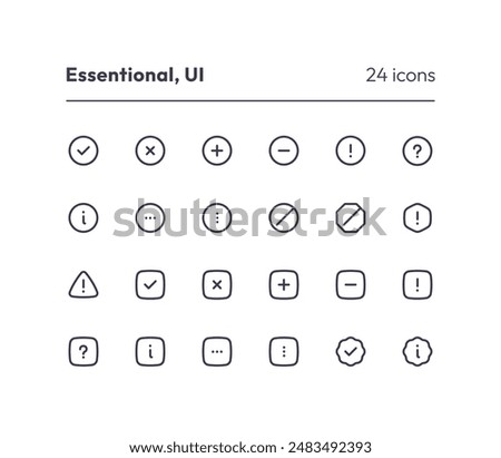 Essential icon collection for ui. Vector thin line illustration set. Basic user interface symbols isolated on white background. Design element