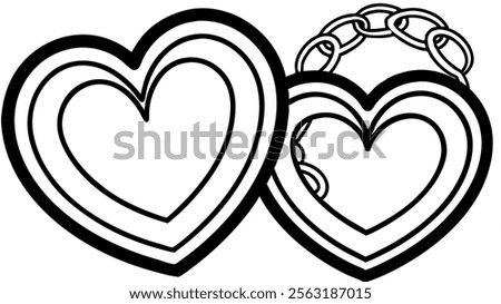 Two black layered hearts connected with a chain design. Artistic Valentine's Day illustration