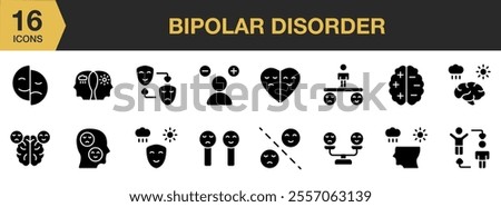 Bipolar Disorder solid icon set. Solid icons vector collection.