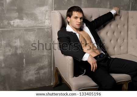 the very muscular handsome sexy guy  indoor