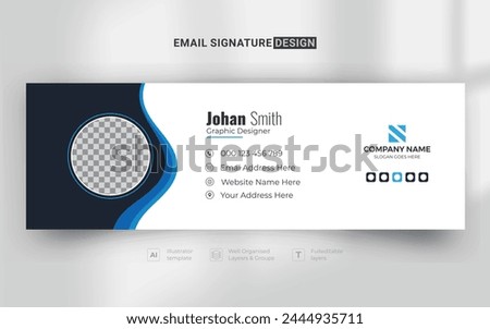 blue clean elegant corporate business email signature template with an author photo place | Modern horizontal layout for custom e-mail, web signatures, banner, ads, email footer