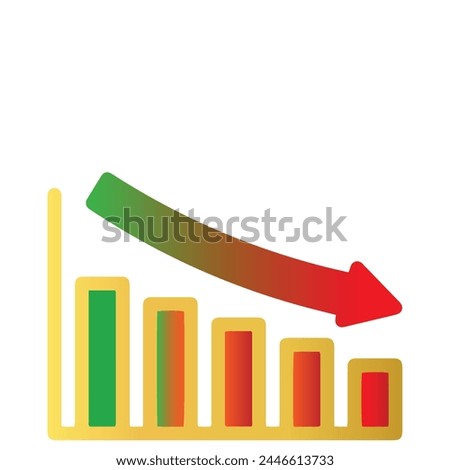 Declining bar decreasing graph with down arrow template isolated on white background falling bar chart showing the loss