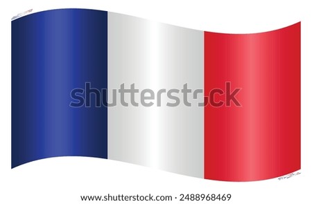 Waving National Flag of France. French flag Swinging. European Country. France flags isolated on white background. Editable vector EPS available