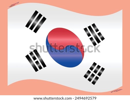 Waving National Flag of South Korea. South Korean flag Swinging. Asian Country. South Korea flags isolated on pink background. Editable vector EPS available