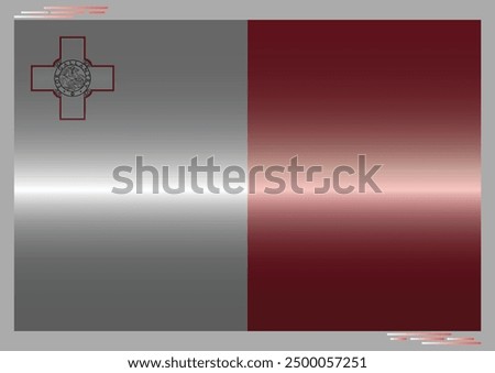 National Flag of Malta in black shadow. Maltese flag in Rectangle shape. European Country. Malta flags isolated on grey background. Editable vector EPS available