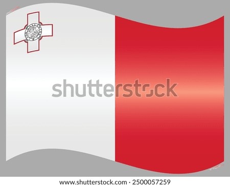 Waving National Flag of Malta. Maltese flag Swinging. European Country. Malta flags isolated on grey background. Editable vector EPS available