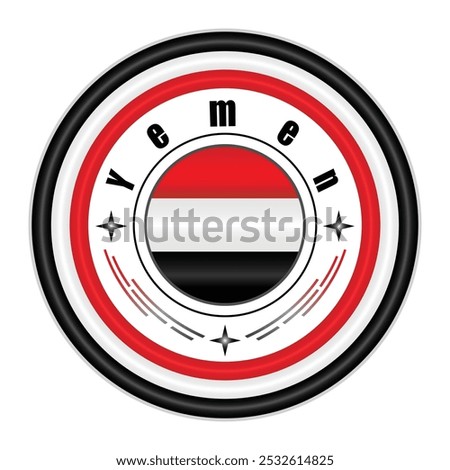 Yemen National Pride Badge Vector Art. Circular Emblem with Yemen Flag Colors Red White and Black. Symbolizing Yemeni National Identity. Editable Vector EPS Available