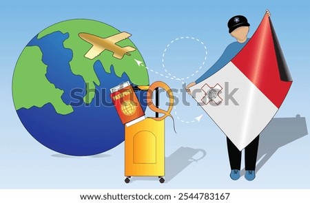 High-quality image showcasing travel essentials Malta flag, passport, luggage, and globe. Perfect for tourism, adventure, and exploration themes. Vibrant and detailed. Traveling to Maltese