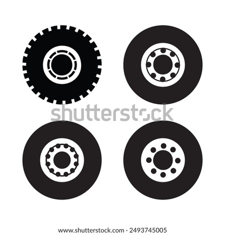 Truck Bus Car wheel icons set black wheel tires silhouette collection